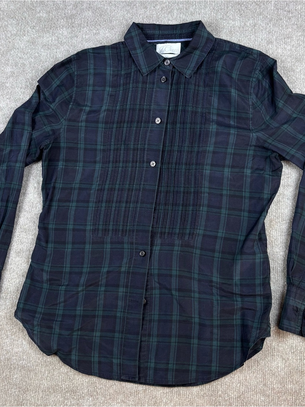 J.CREW Women’s Plaid Slim Fit Button-Up Shirt Green‎ Navy Cotton Collared Size 4